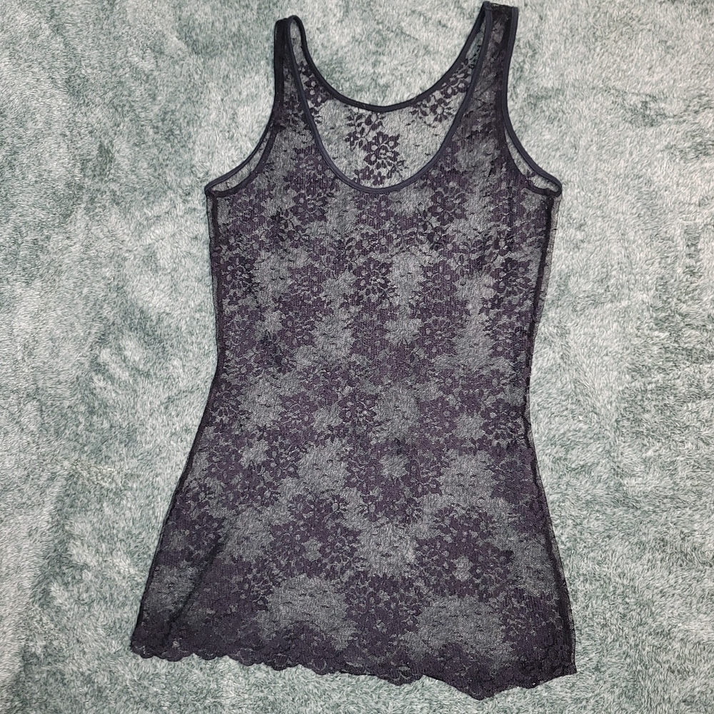 Fredricks of Hollywood Lace Floral Design See-through Tank Top Size Small.